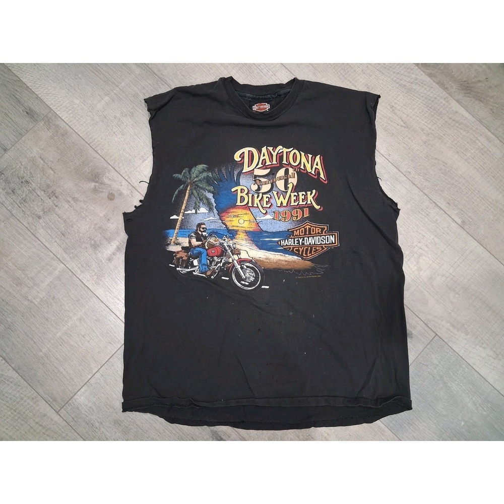 Vtg 91 Harley Davidson Cutoff T Shirt XL Single Stitch 50th Daytona Bike Week